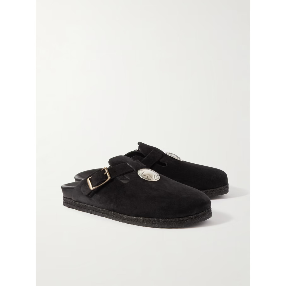 YUKETEN Sal 1 w/ Silver Concho Suede Clogs - Black size US 7
